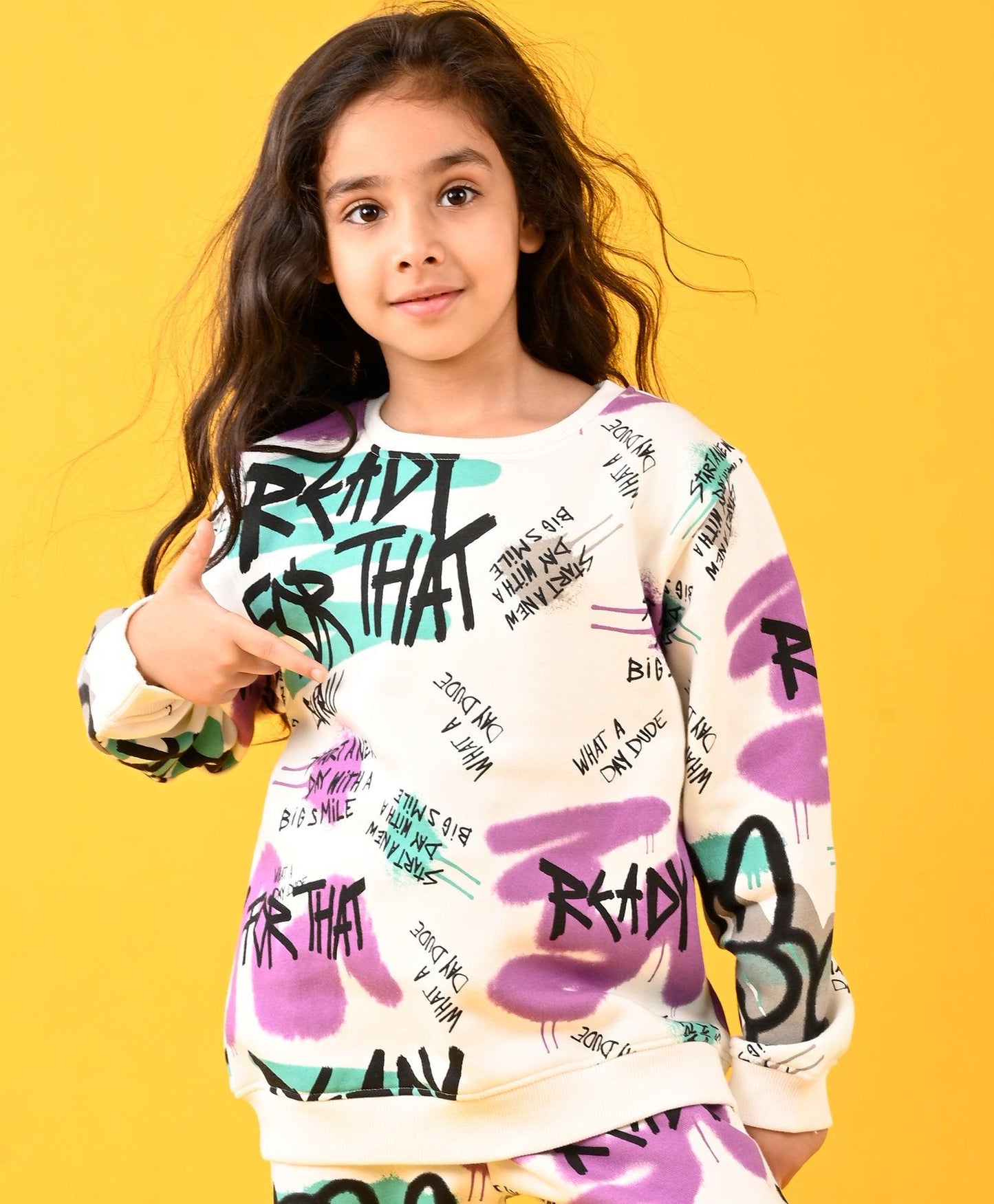 READY FOR THAT ROUND NECK FLEECE GIRLS SWEATSHIRT - WHITE