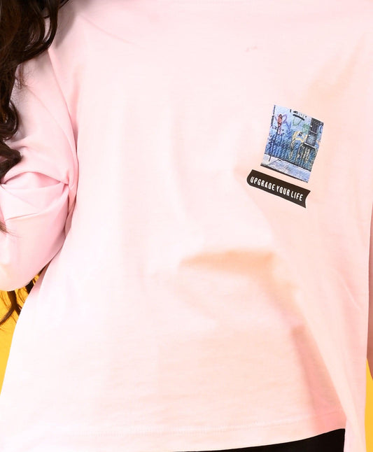 UPGRADE YOUR LIFE PINK LONG SLEEVES T-SHIRT - PINK