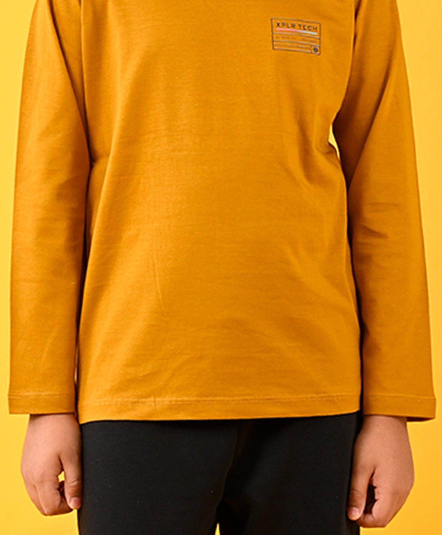 XPLR TECH MUSTARD T-SHIRT AND WARM BLACK FLEECE JOGGER SET - MUSTARD/BLACK