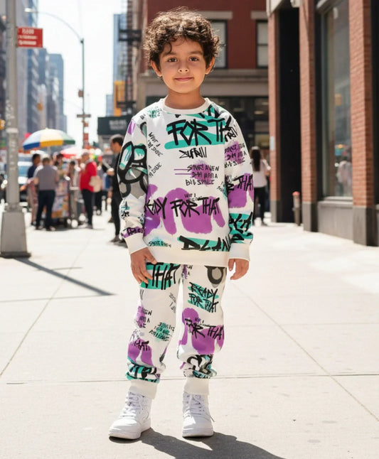 READY FOR THAT BOYS FLEECE SWEATSHIRT JOGGER SET - WHITE - Anthrilo