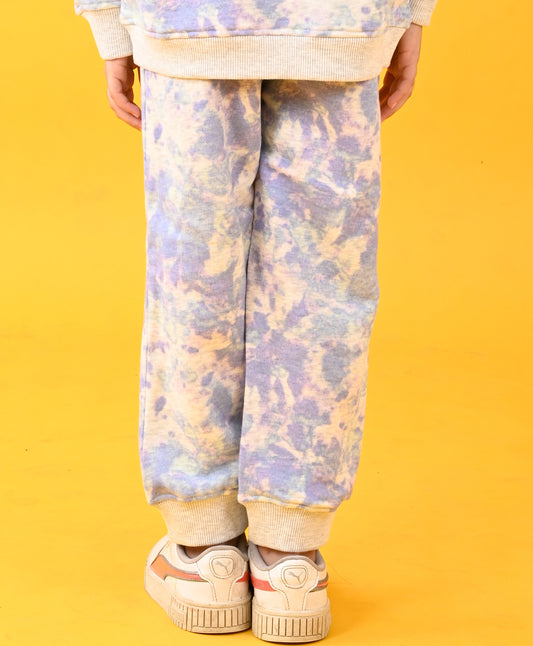 TIE DYE ECRU MELANGE FLEECE GIRLS JOGGER - ECRU