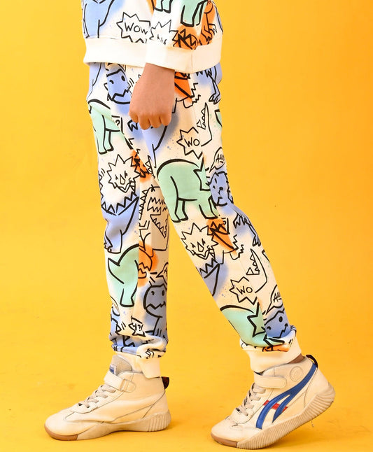 DINOSAUR WOW FLEECE BOYS JOGGER - WHITE