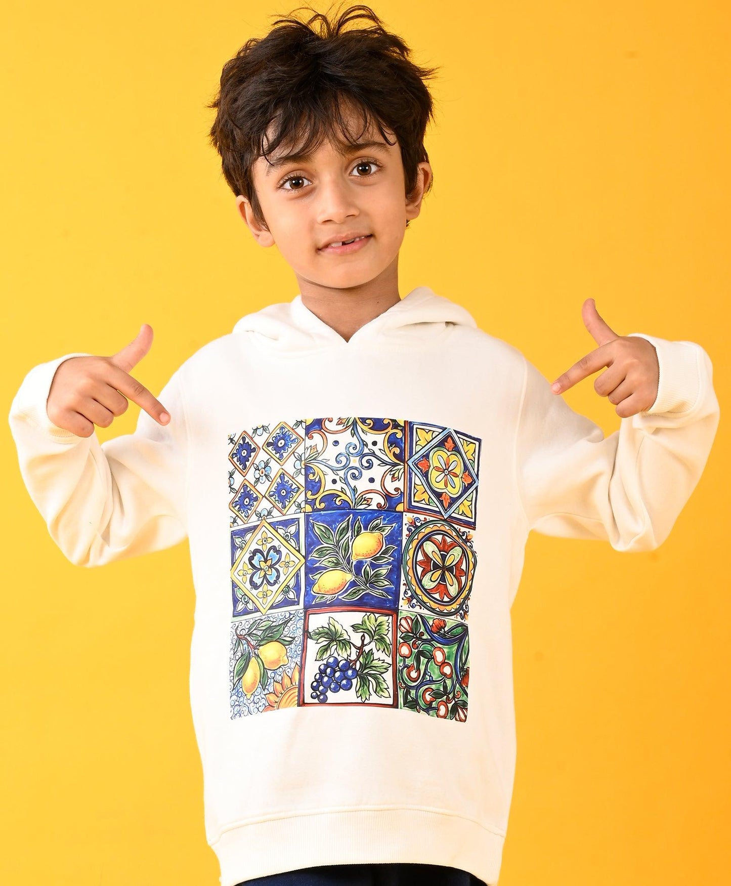 LEMON VIBES FLEECE BOYS HOODIE - WHITE