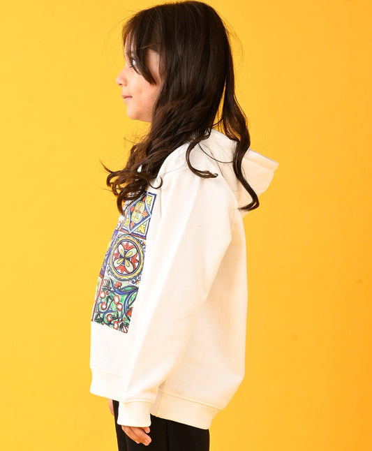 LEMON VIBES FLEECE GIRLS HOODIE - WHITE