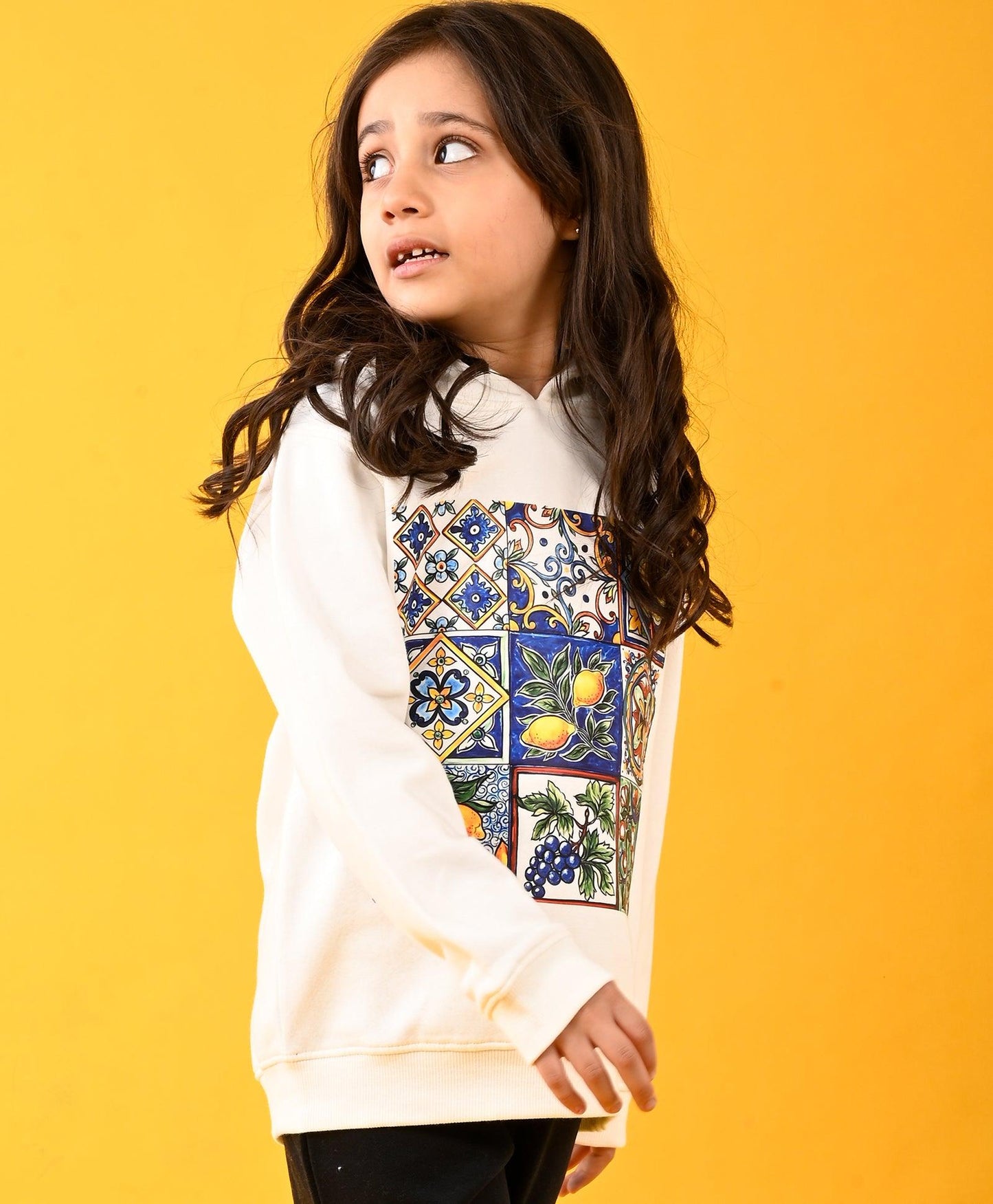 LEMON VIBES FLEECE GIRLS HOODIE - WHITE