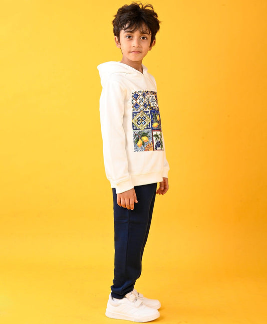 LEMON VIBES FLEECE HOODIE AND WARM NAVY FLEECE JOGGER SET - WHITE/BLACK