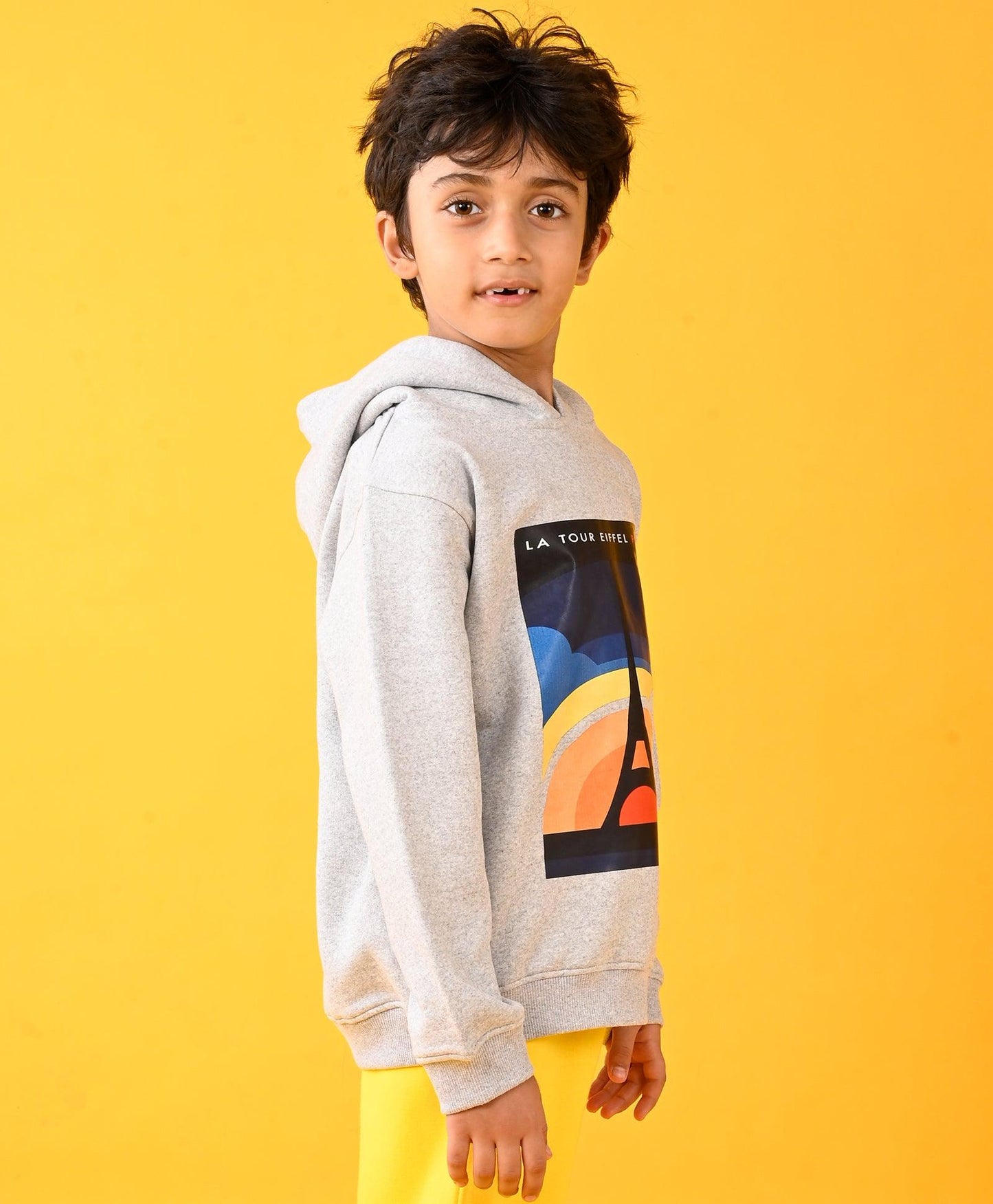 PARIS GREY MELANGE FLEECE BOYS HOODIE - GREY