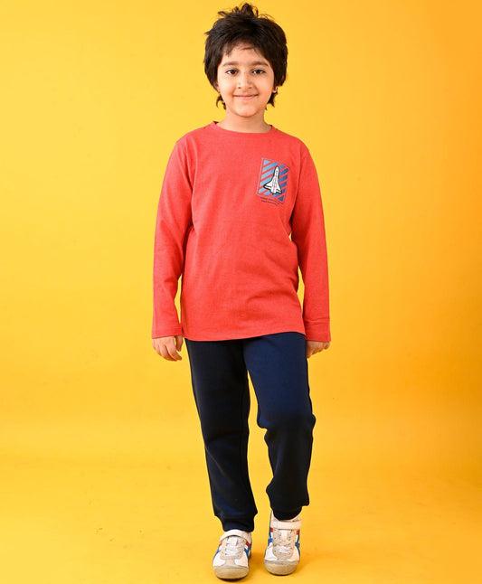 AERONAUTICS RED T-SHIRT AND NAVY FLEECE JOGGER SET - RED/NAVY