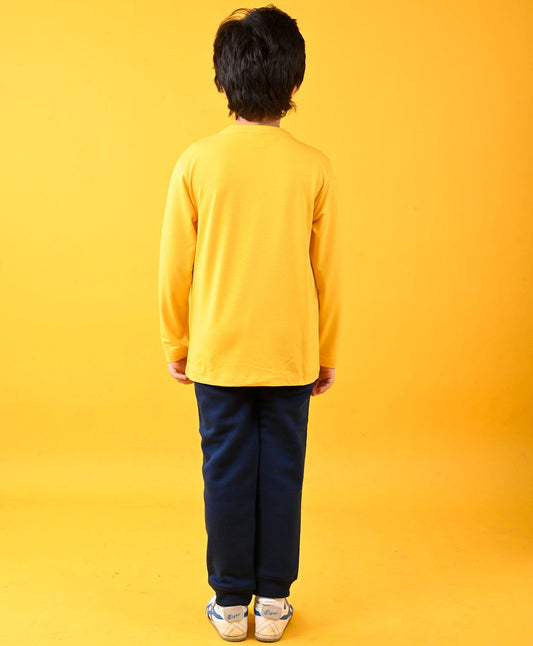 BRAVE MODE ON YELLOW T-SHIRT AND NAVY FLEECE JOGGER SET - YELLOW / NAVY