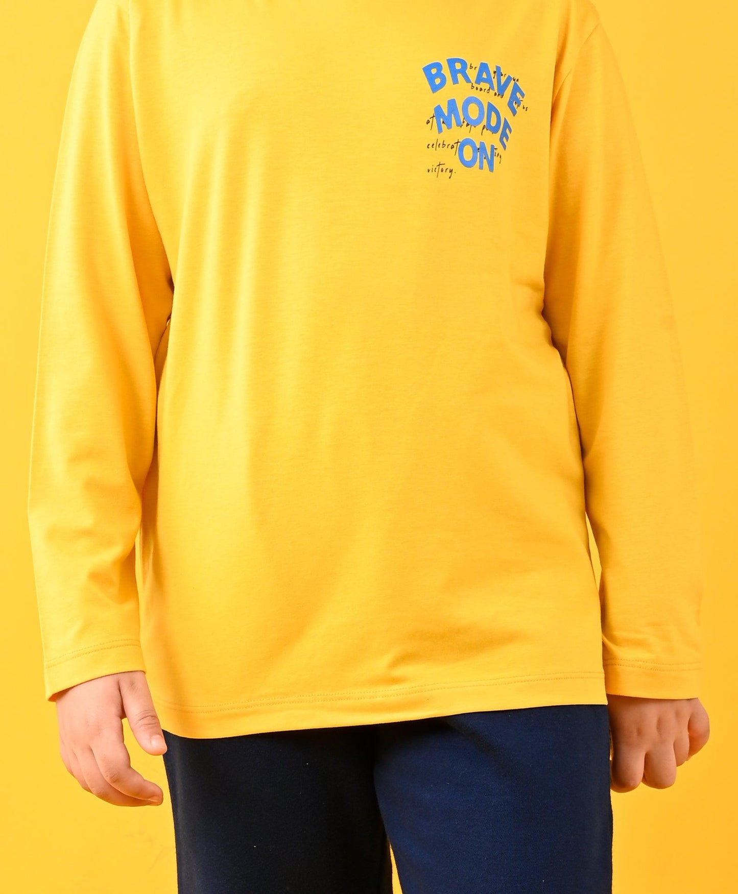 BRAVE MODE ON YELLOW T-SHIRT AND NAVY FLEECE JOGGER SET - YELLOW / NAVY