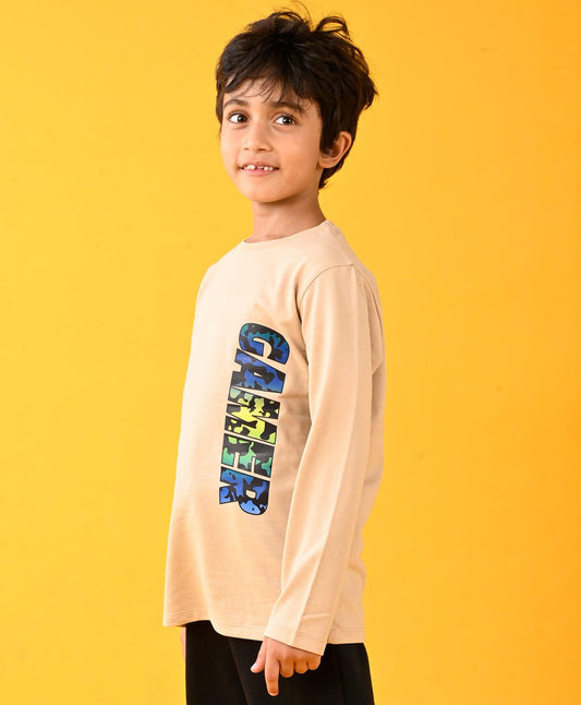 GAMER BEIGE LONG SLEEVES BOYS T-SHIRT - BEIGE