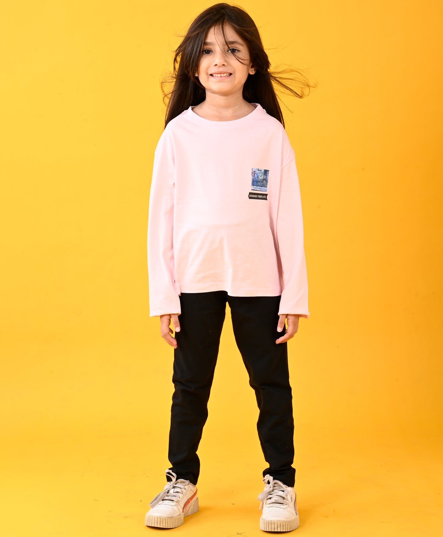 UPGRADE YOUR LIFE FUN PINK T-SHIRT AND BLACK HEART JOGGER SET - PINK/BLACK