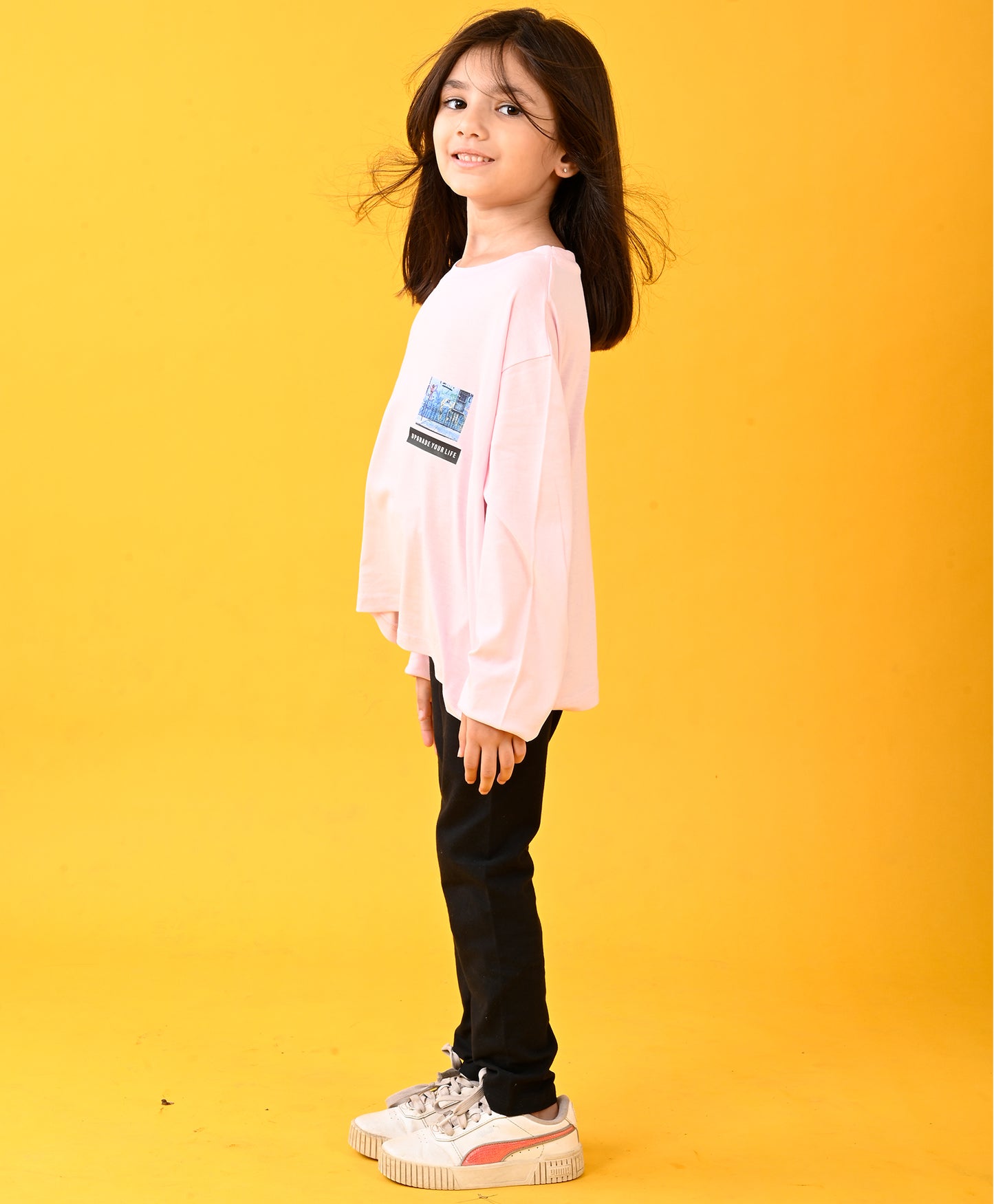 UPGRADE YOUR LIFE FUN PINK T-SHIRT AND BLACK HEART JOGGER SET - PINK/BLACK