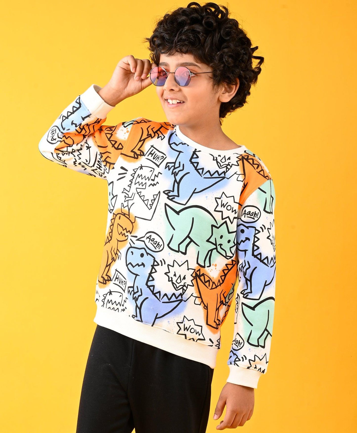 DINOSAUR WOW FUN FLEECE SWEATSHIRT - WHITE