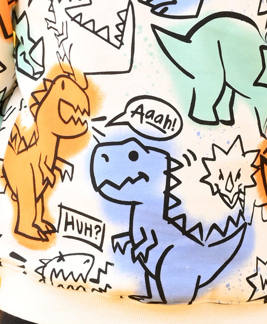 DINOSAUR WOW FUN FLEECE SWEATSHIRT - WHITE