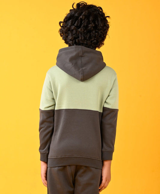 NEW GOOD HABBITS OLIVE GREY COLOR BLOCK FLEECE HOODIE - OLIVE