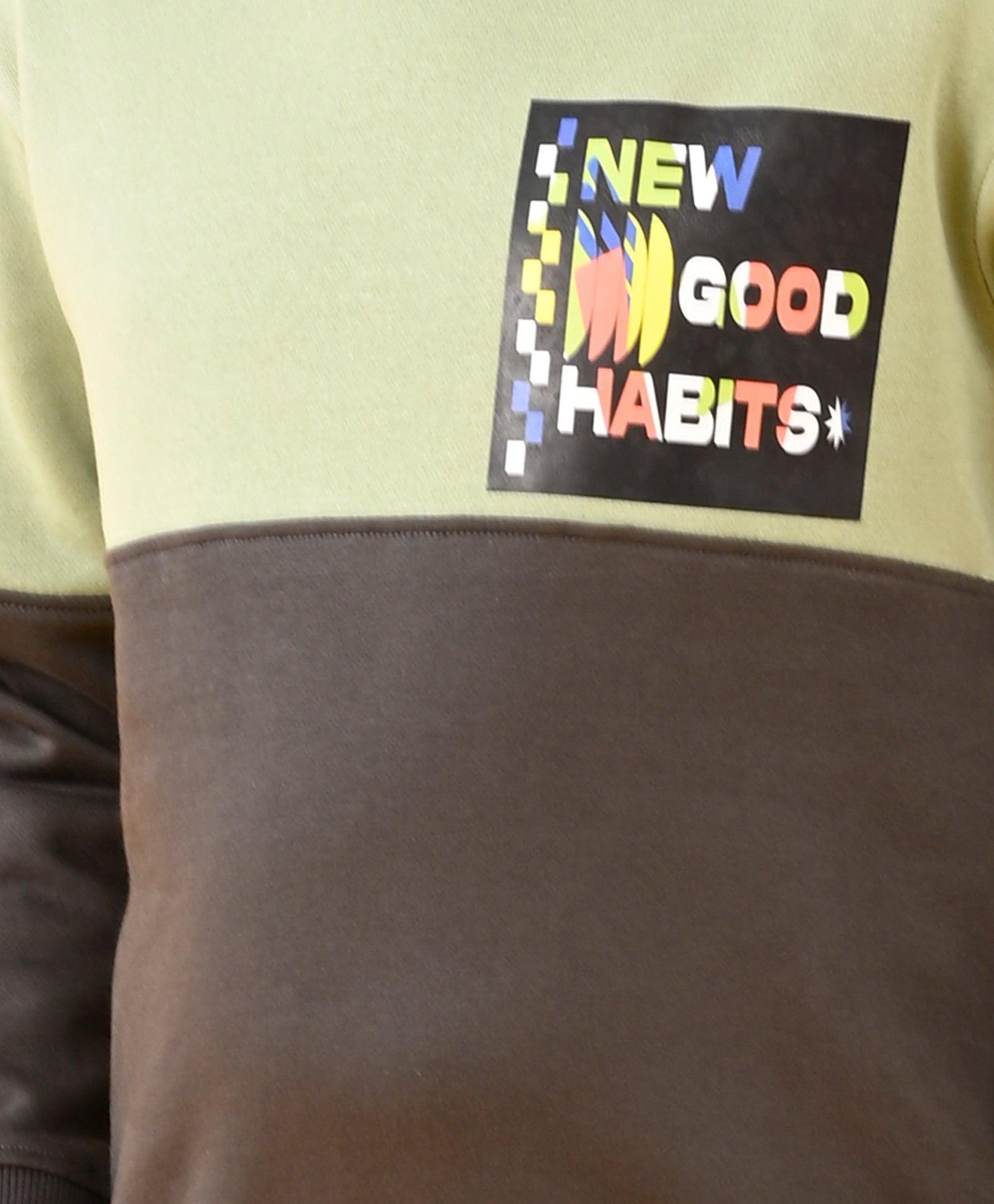NEW GOOD HABBITS OLIVE GREY COLOR BLOCK FLEECE HOODIE - OLIVE