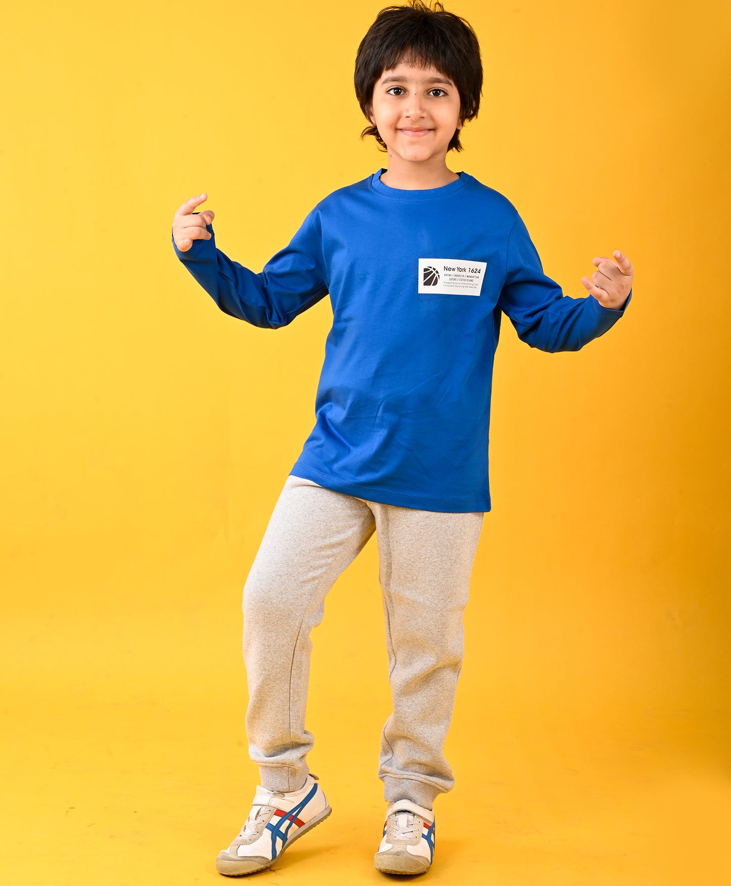 NEWYORK ROYAL LONG SLEEVES T-SHIRT AND GREY FLEECE JOGGER SET - BLUE/GREY