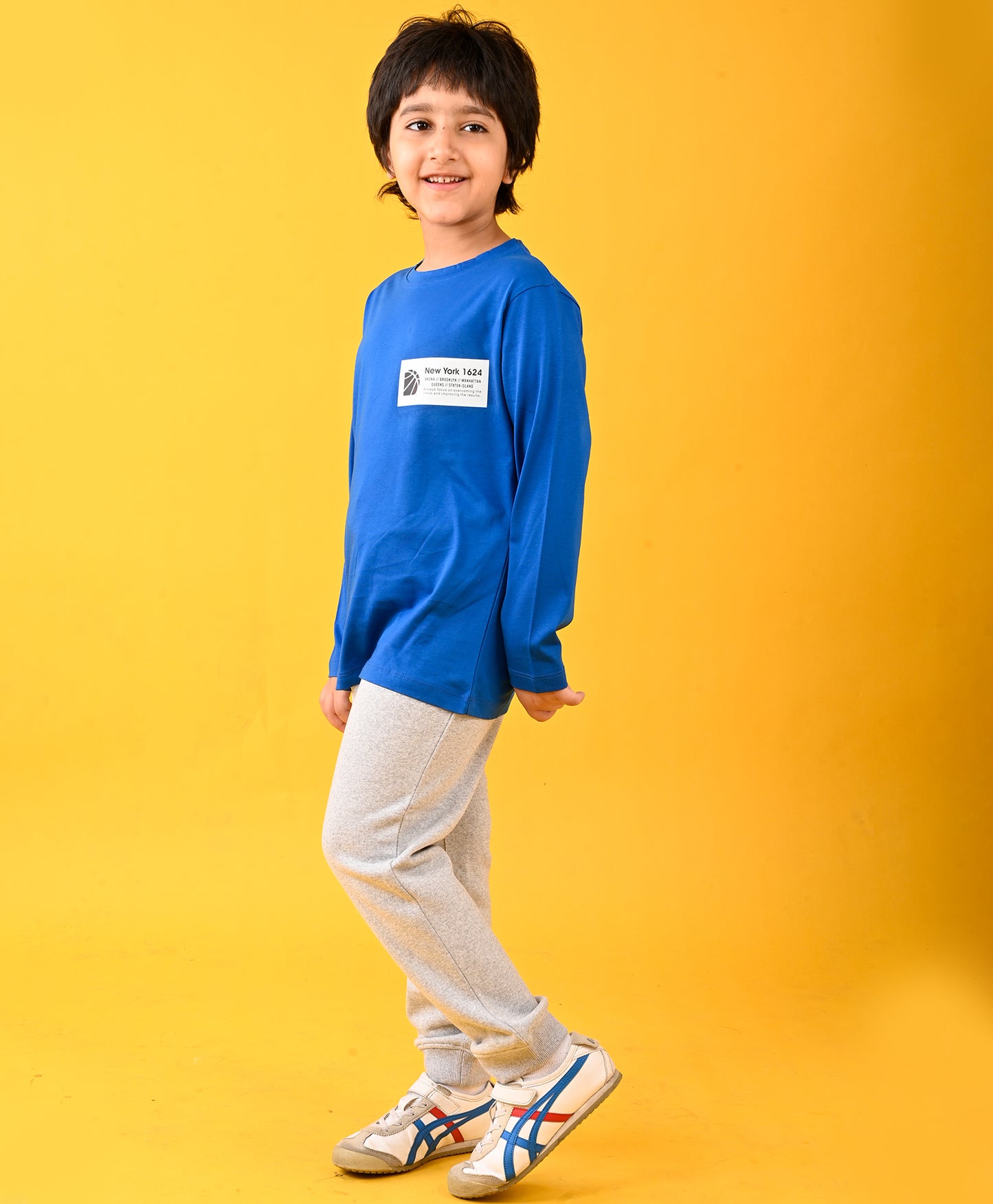 NEWYORK ROYAL LONG SLEEVES T-SHIRT AND GREY FLEECE JOGGER SET - BLUE/GREY