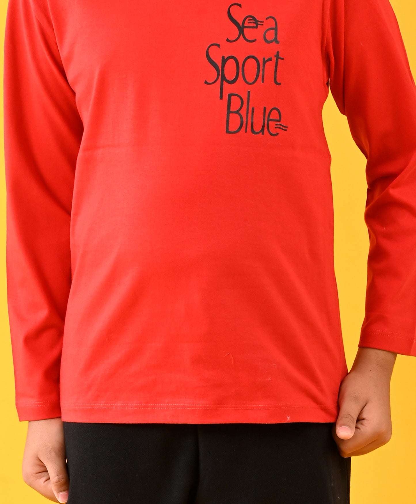 SEA SPORT BLUE ORANGE LONG SLEEVES TSHIRT AND BLACK WARM JOGGER SET - ORANGE/BLACK