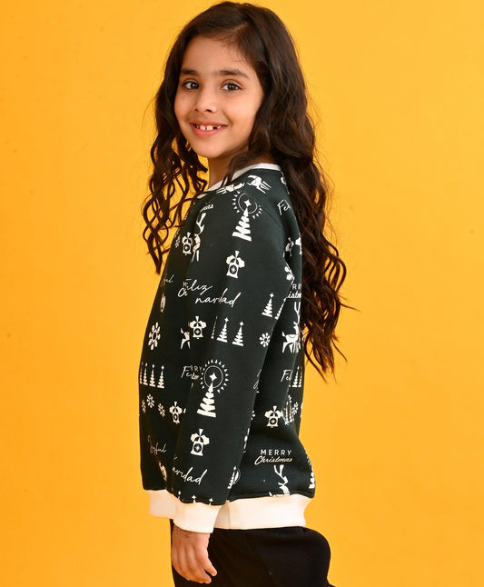 MERRY CHRISTMAS GREEN FLEECE SWEATSHIRT-GREEN