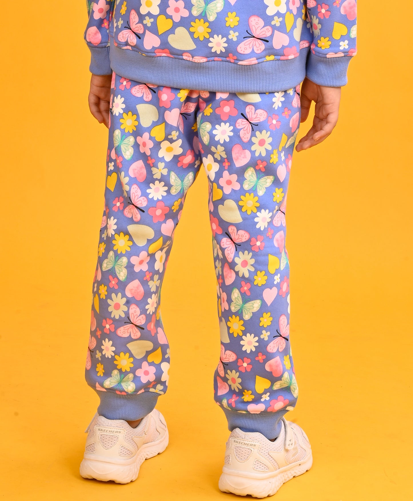BLUE BUTTERFLY FLORAL GIRLS FLEECE JOGGER - BLUE