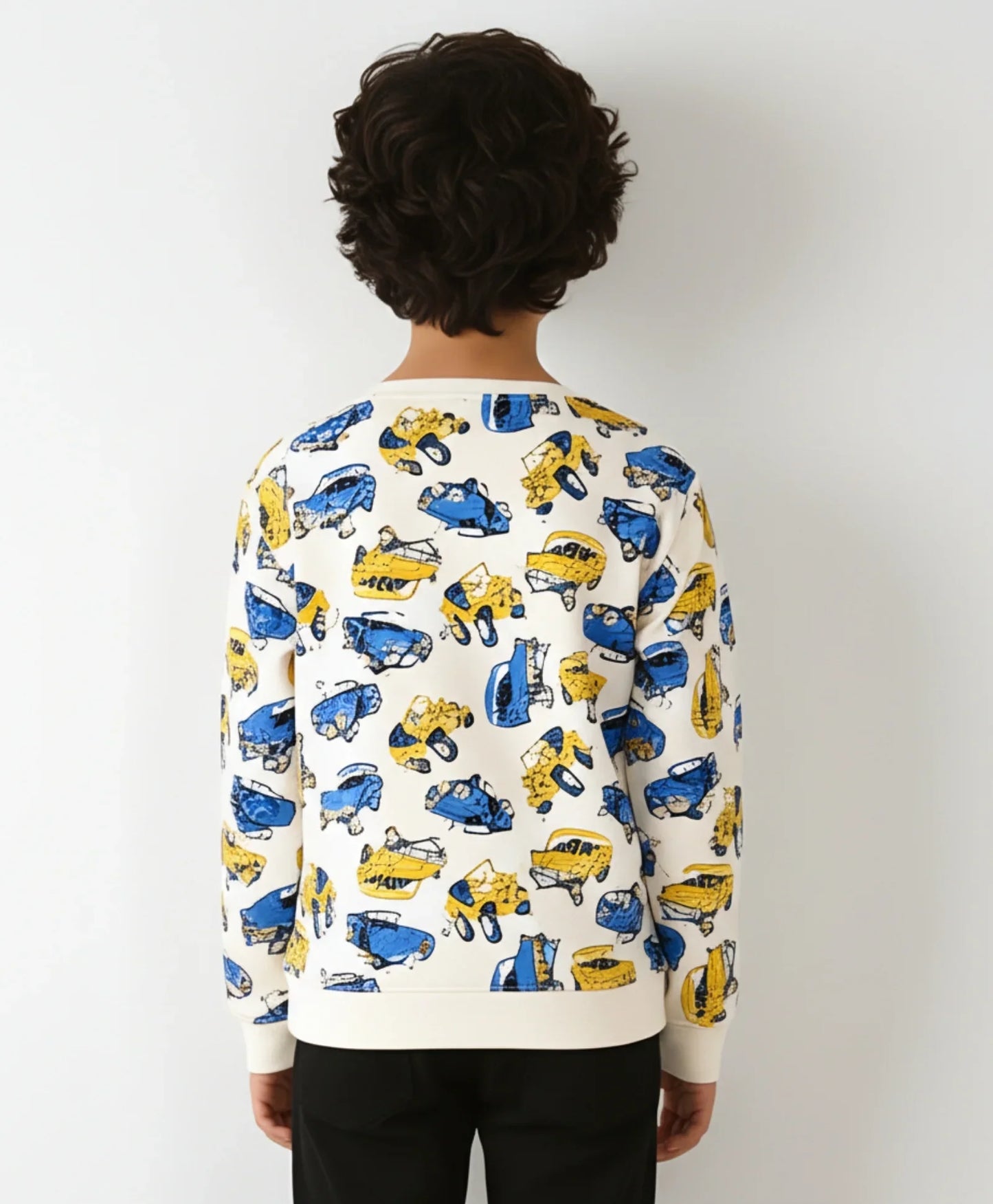 CARS PRINT BOYS FLEECE SWEATSHIRT-WHITE