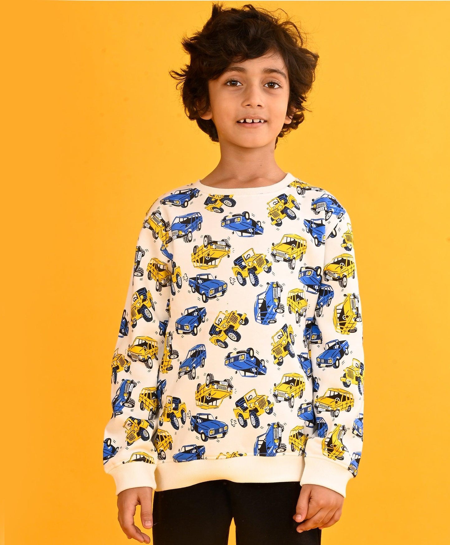 CARS PRINT BOYS FLEECE SWEATSHIRT-WHITE