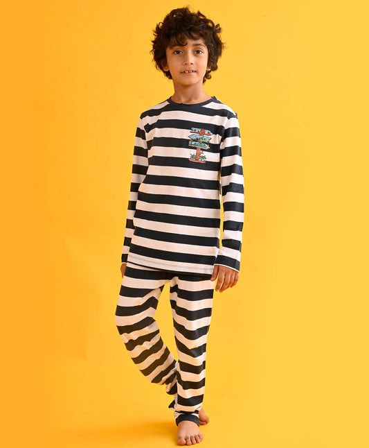 THIS WAY NAVY STRIPE LONG SLEEVE PYJAMA SET - NAVY/WHITE
