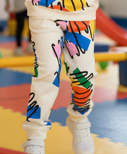 SHAPES PRINT FLEECE BOYS JOGGER - WHITE