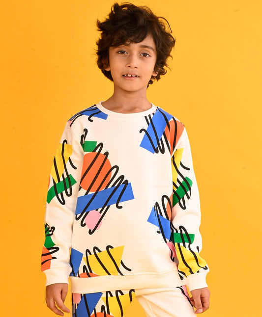 SHAPES PRINT FLEECE BOYS SWEATSHIRT - WHITE