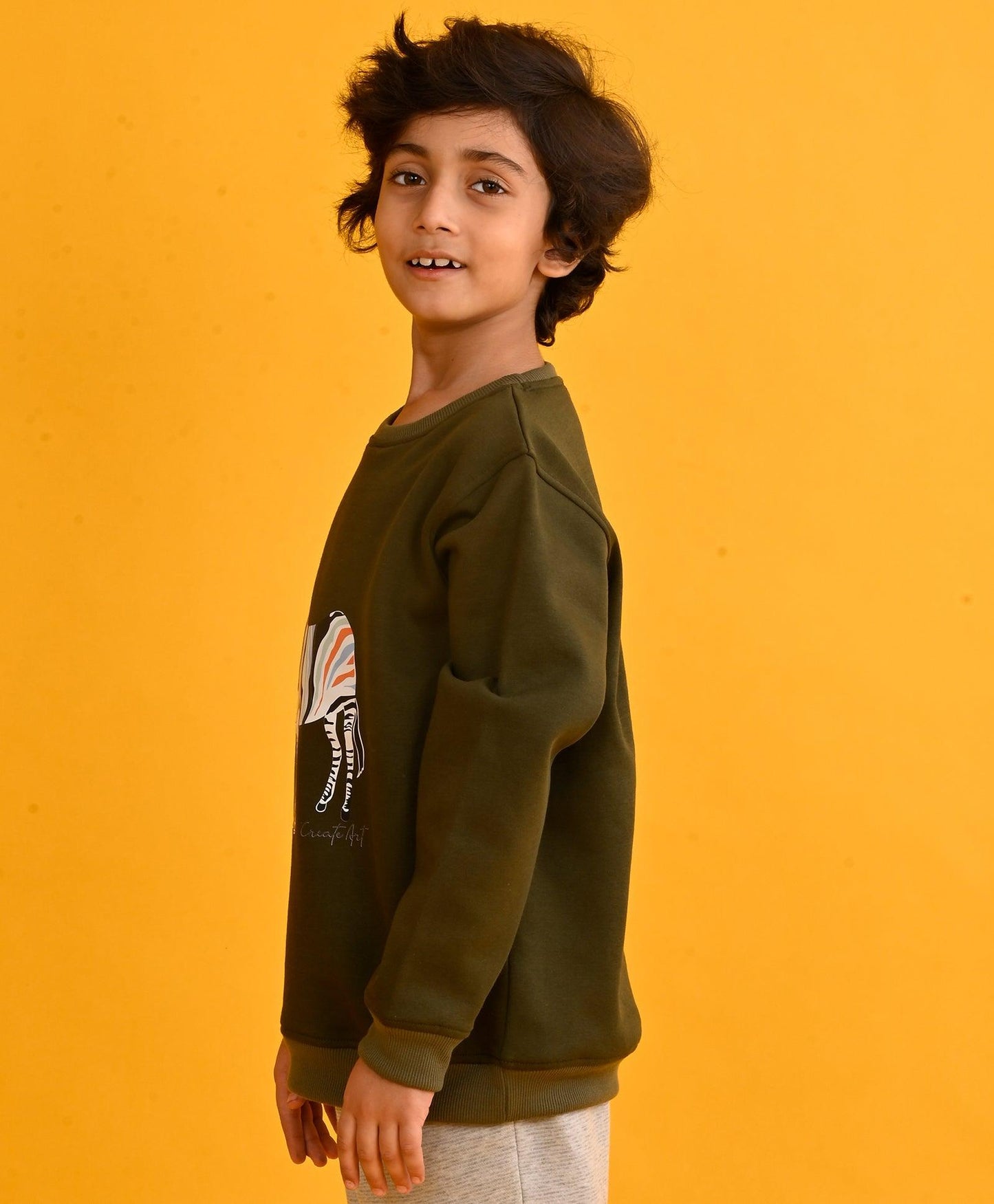 DARK OLIVE ZEBRA BOYS FLEECE SWEATSHIRT