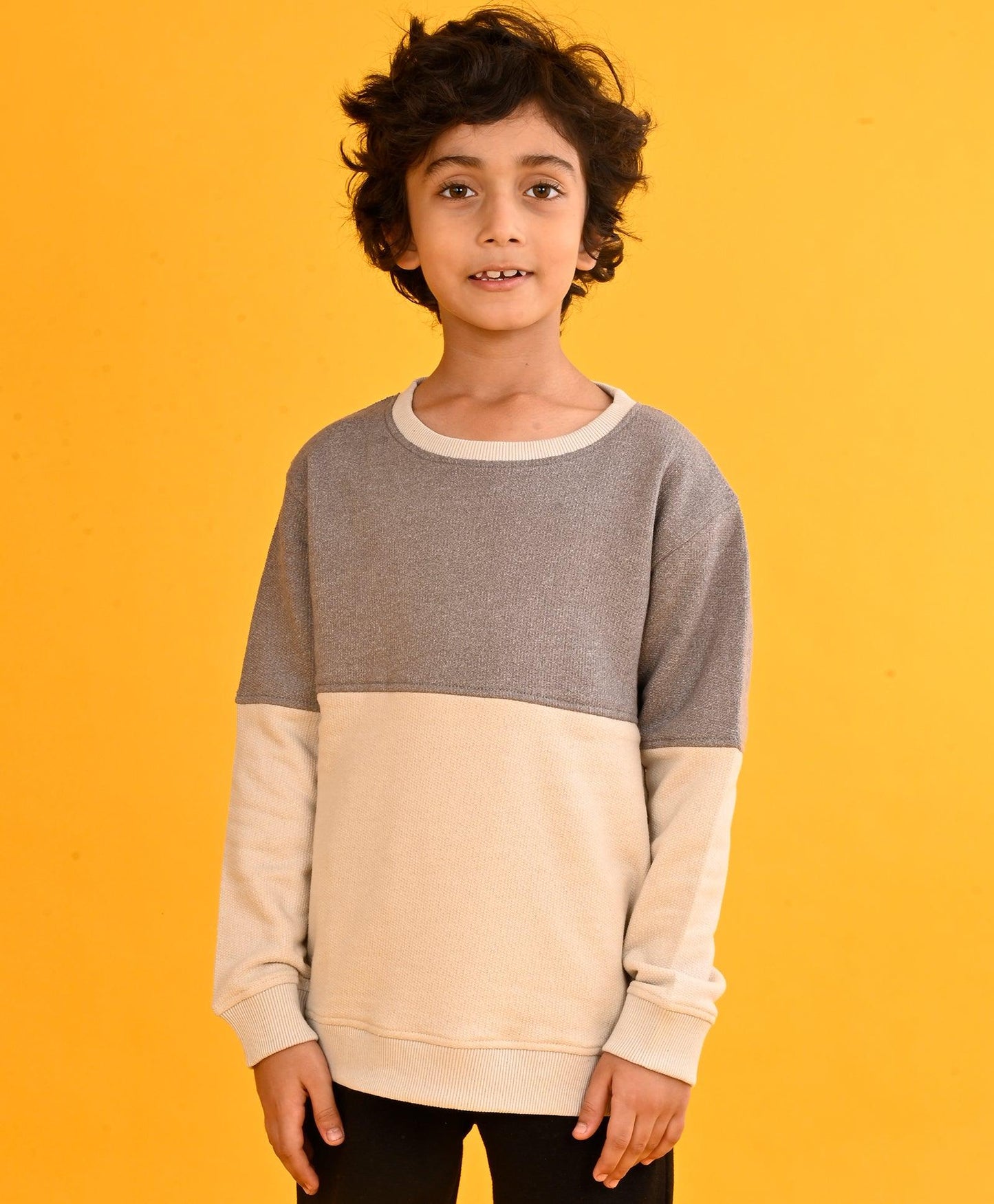 STONE GREY CUT N SEW BOYS FLEECE SWEATSHIRT - GREY BEIGE