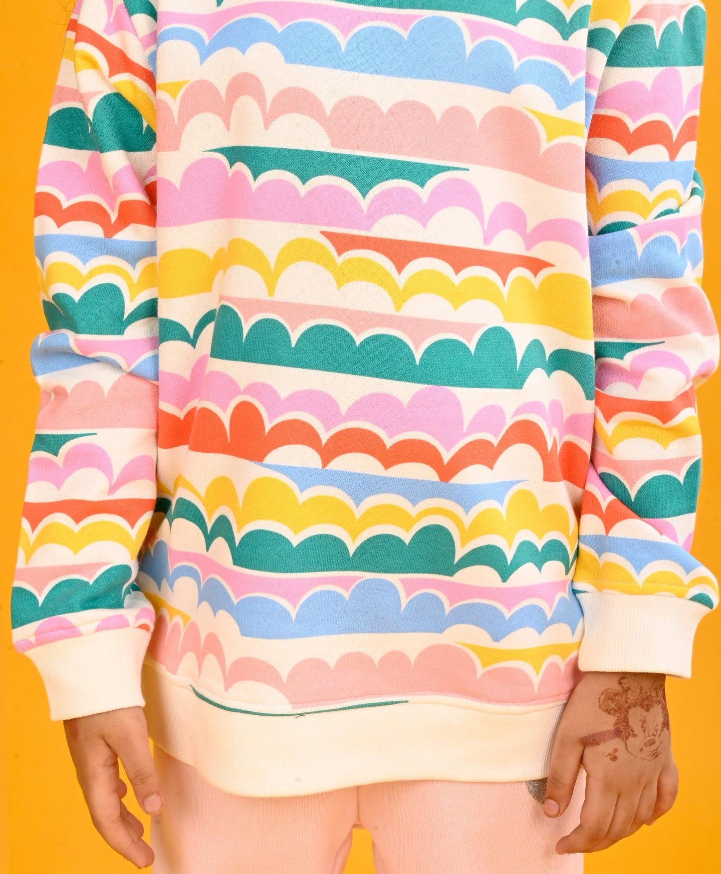 CLOUD RAINBOW GIRLS FLEECE SWEATSHIRT- OFF WHITE