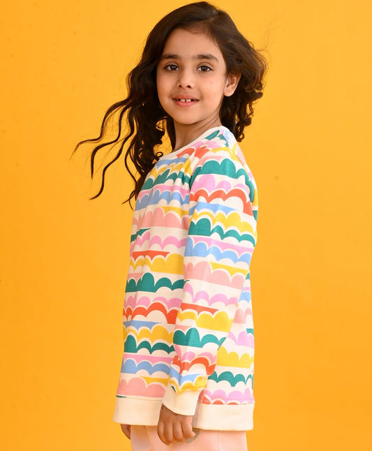 CLOUD RAINBOW GIRLS FLEECE SWEATSHIRT- OFF WHITE