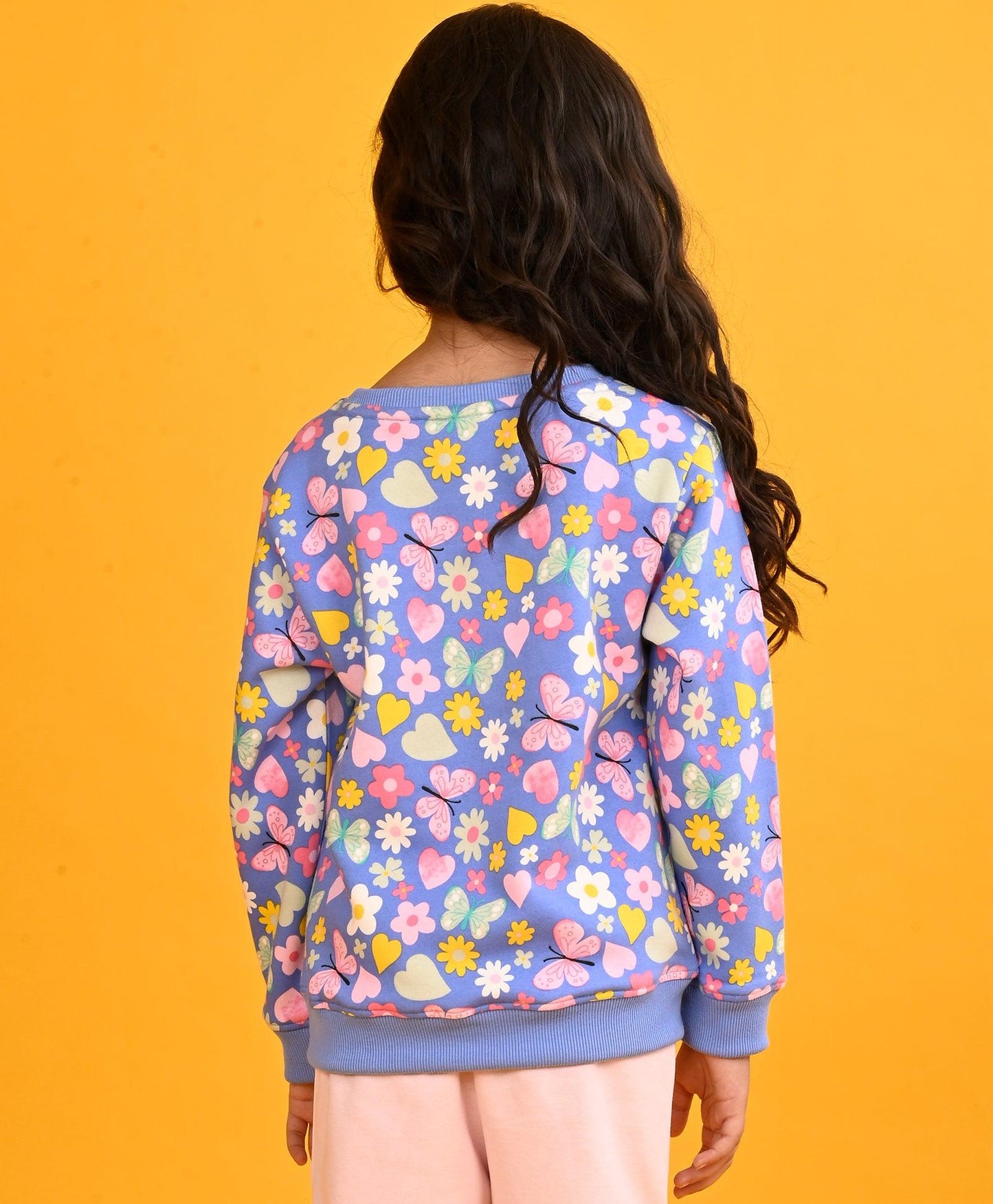 BLUE HEART FLOWERS FLEECE GIRLS SWEATSHIRT - BLUE