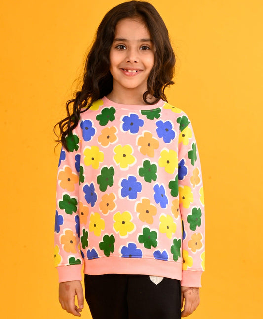 PINK FLOWERS GIRLS FLEECE SWEATSHIRT-PINK