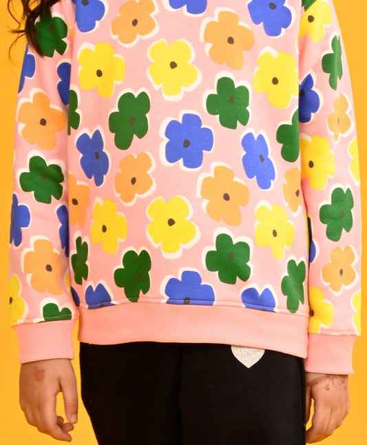 PINK FLOWERS GIRLS FLEECE SWEATSHIRT-PINK