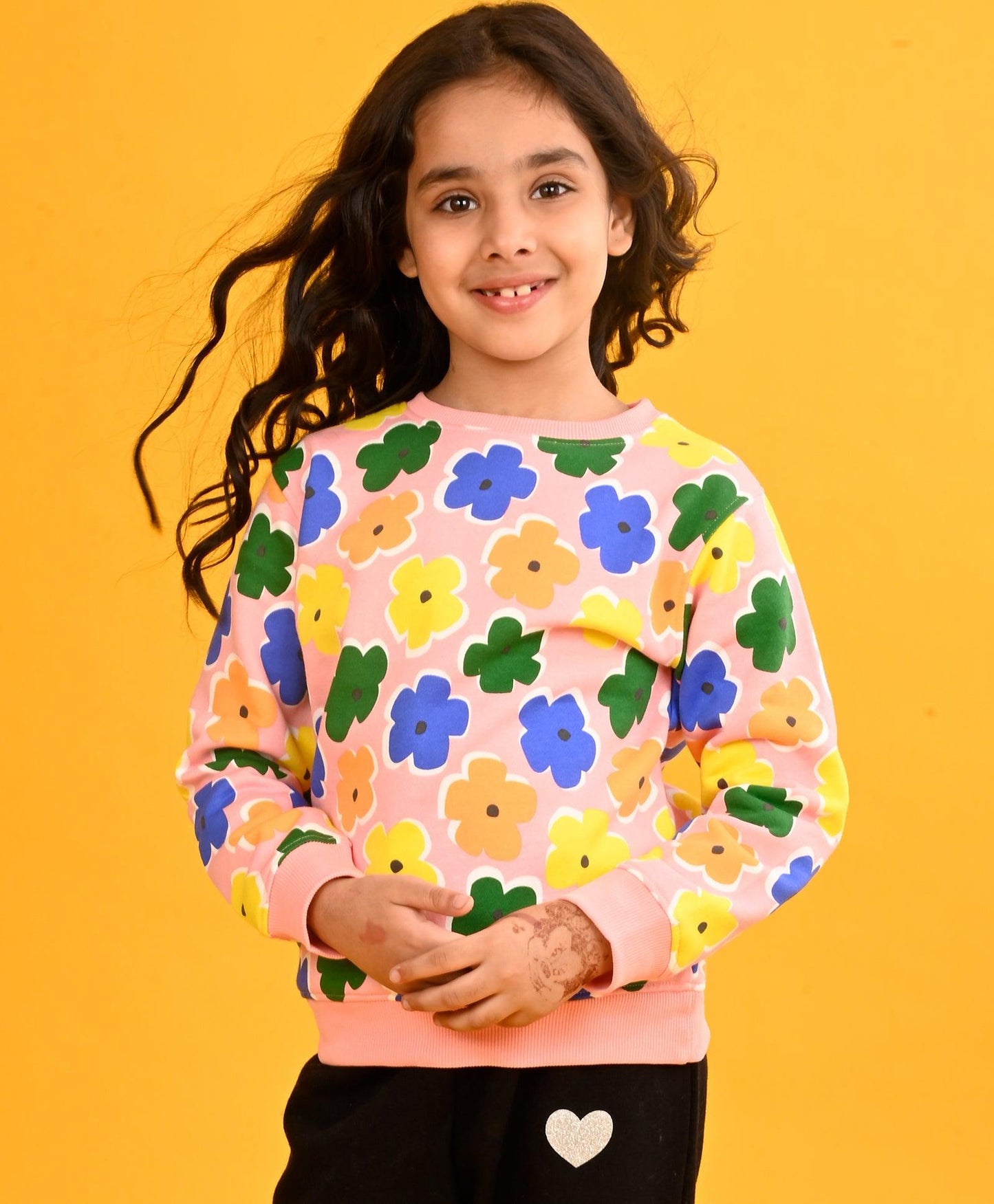PINK FLOWERS GIRLS FLEECE SWEATSHIRT-PINK