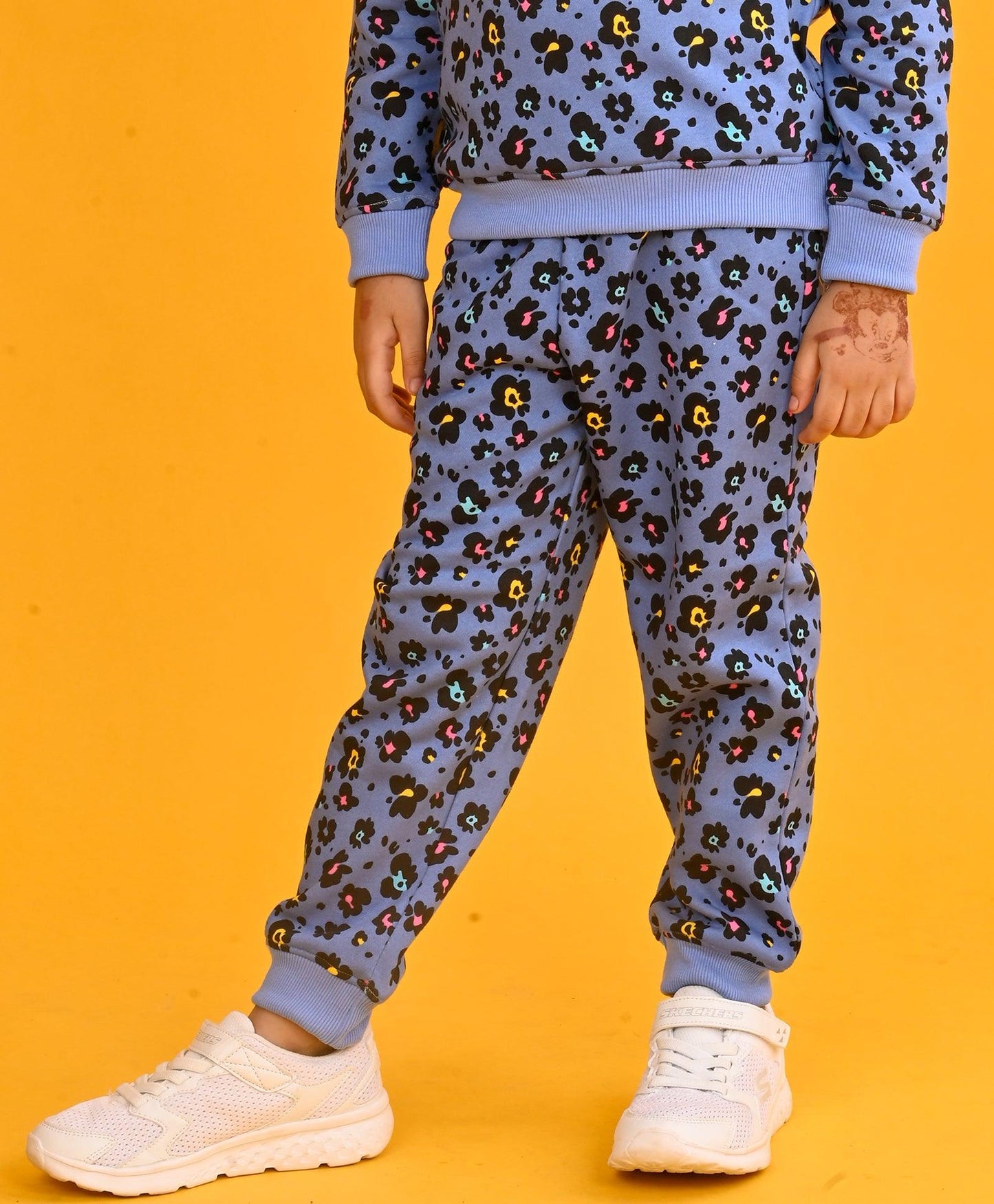 LEOPARD BLUE FLEECE GIRLS JOGGER-BLUE