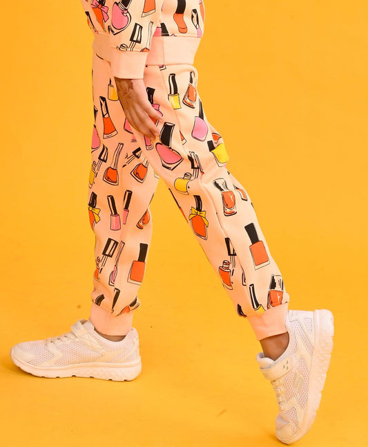 NAIL PAINT FLEECE GIRLS JOGGER-PEACH
