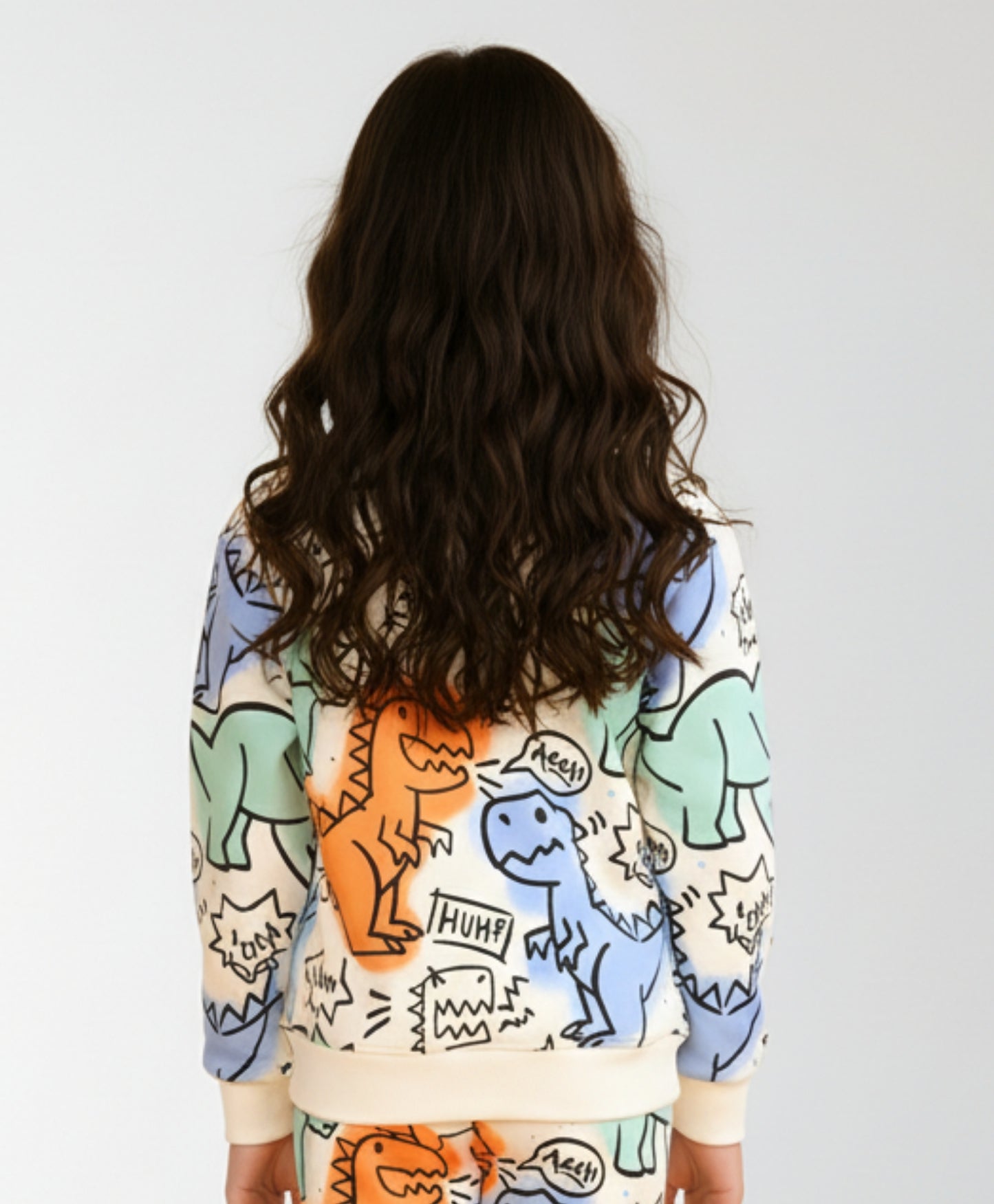 DINOSAUR WOW FLEECE GIRLS SWEATSHIRT - WHITE