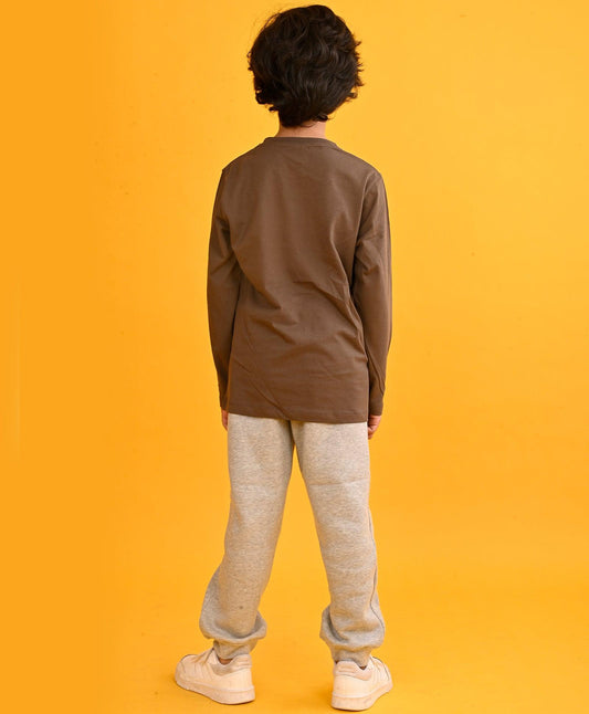 ENCOURAGEMENT BROWN BOYS LONG SLEEVES T-SHIRT GREY FLEECE JOGGER SET - BROWN/GREY