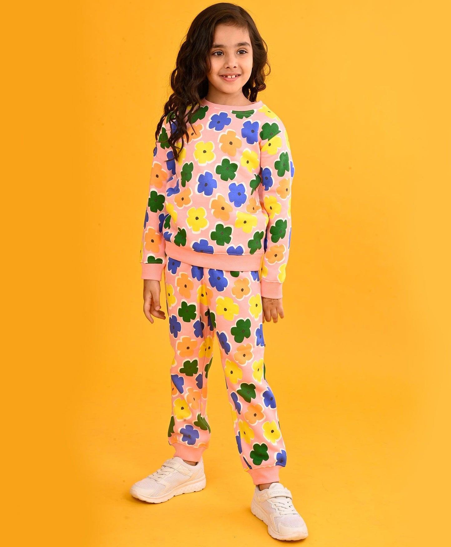 FLOWERS PINK GIRLS FLEECE SWEATSHIRT JOGGER SET - PINK