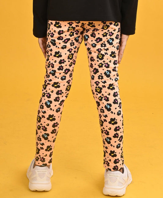 LEOPARD PEACH GIRLS LEGGING - PEACH
