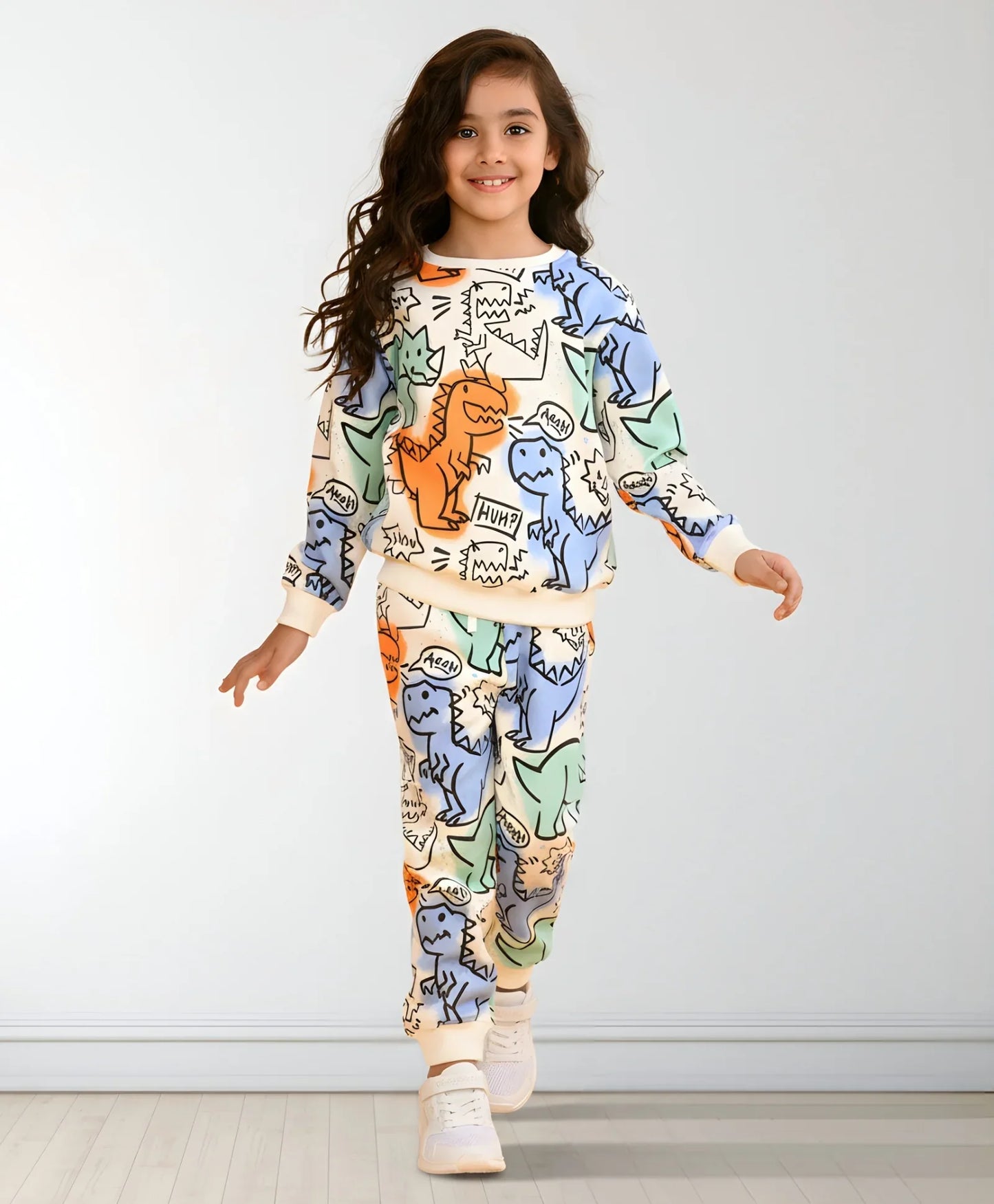 WOW DINOSAUR GIRLS SWEATSHIRT JOGGER SET - WHITE