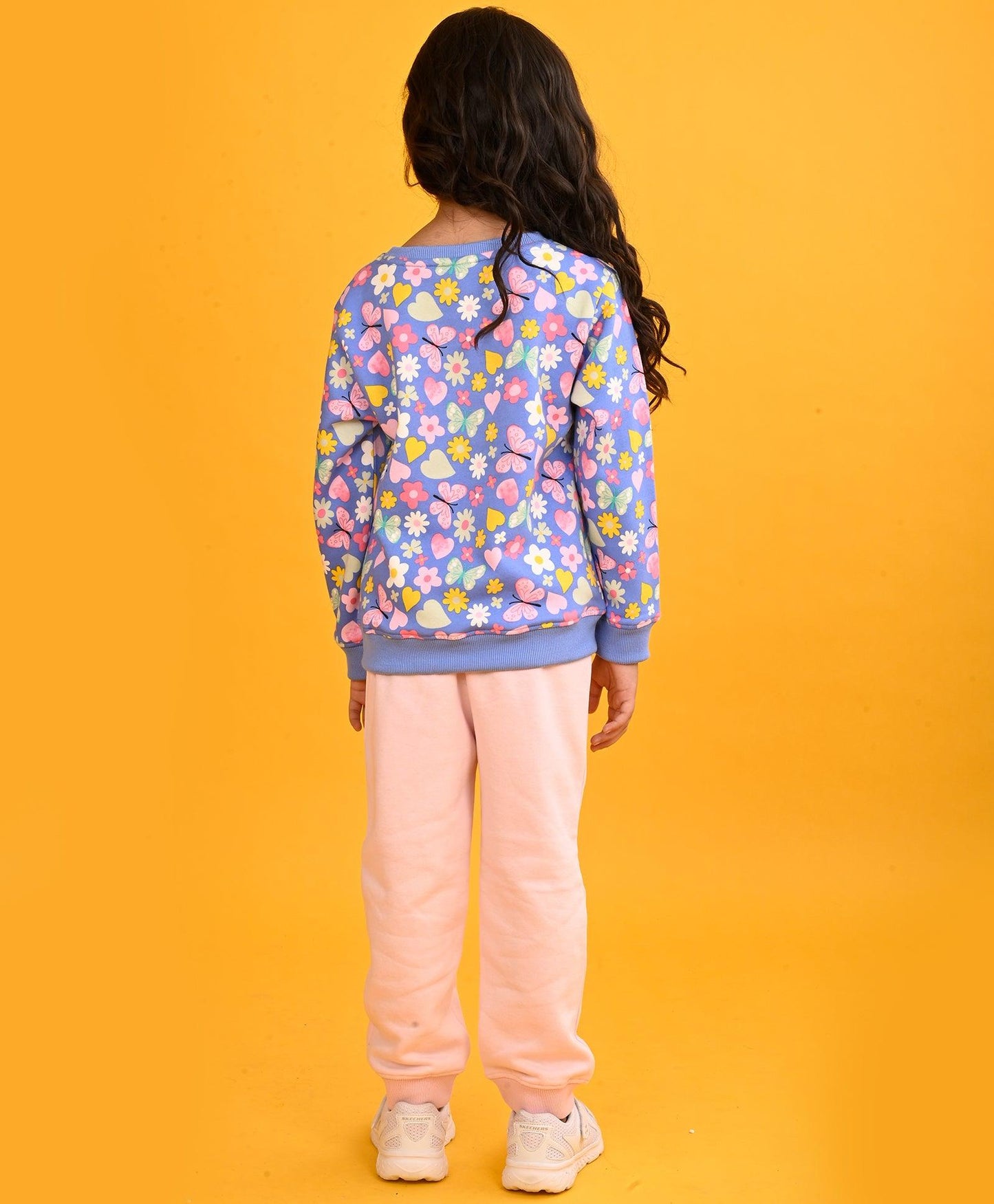 BLUE HEART FLOWERS GIRLS SWEATSHIRT PINK HEART FLEECE JOGGER SET - BLUE/PINK