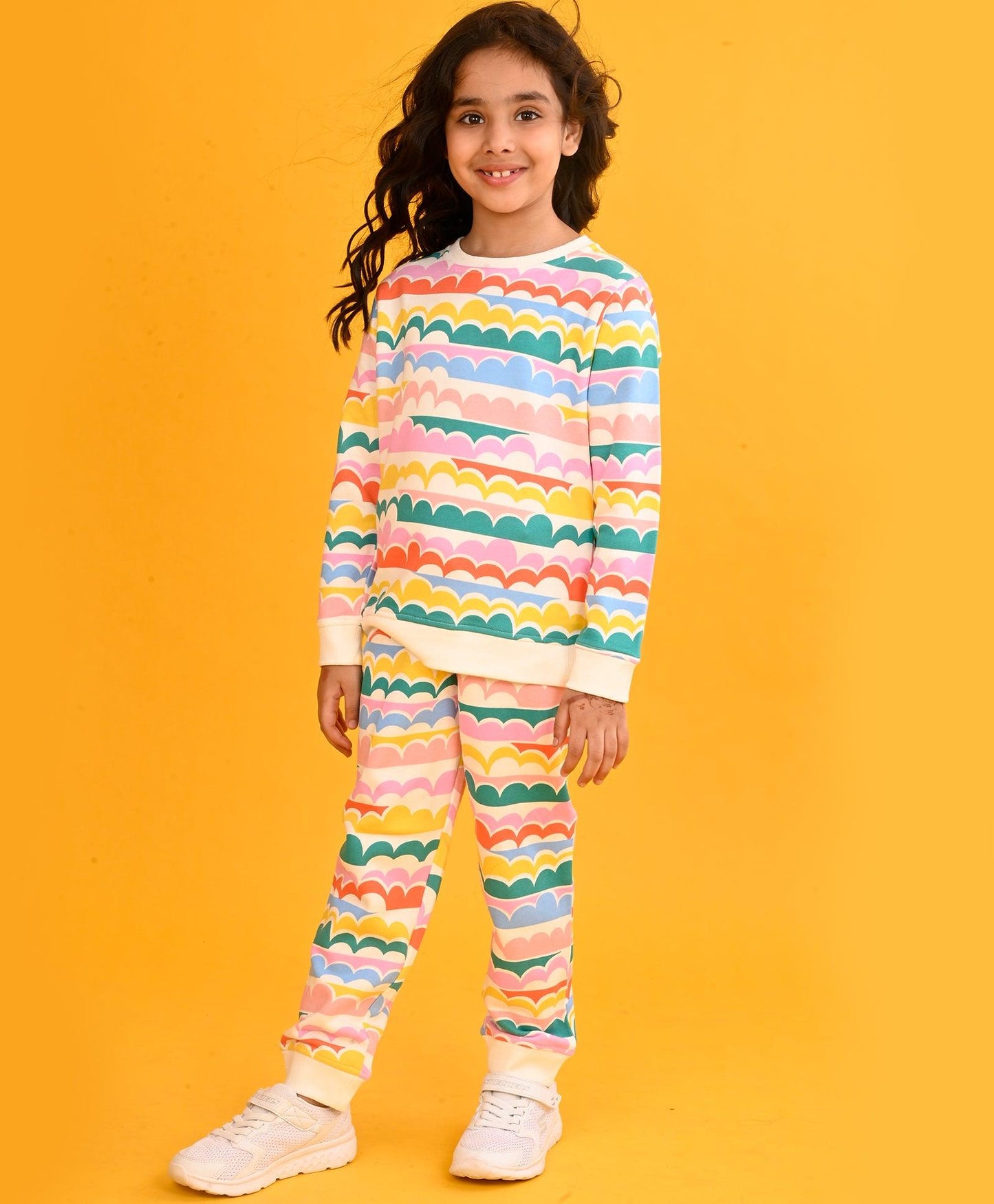 RAINBOW CLOUD GIRLS SWEATSHIRT FLEECE JOGGER SET - WHITE