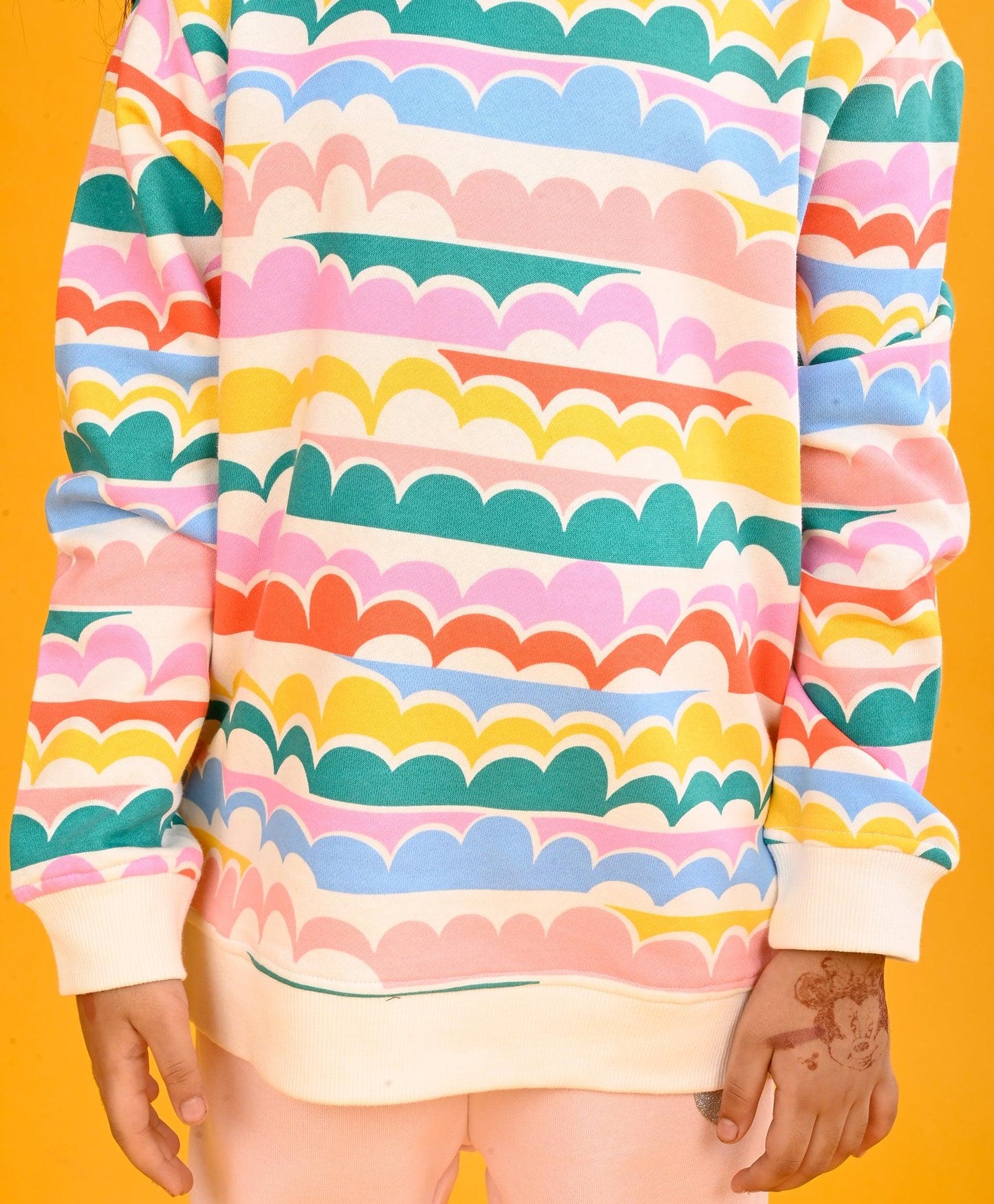 RAINBOW CLOUD GIRLS SWEATSHIRT PINK FLEECE JOGGER SET - WHITE/PINK