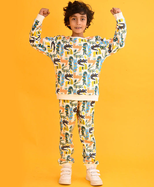 CROCODILE BOYS SWEATSHIRT FLEECE JOGGER SET - WHITE
